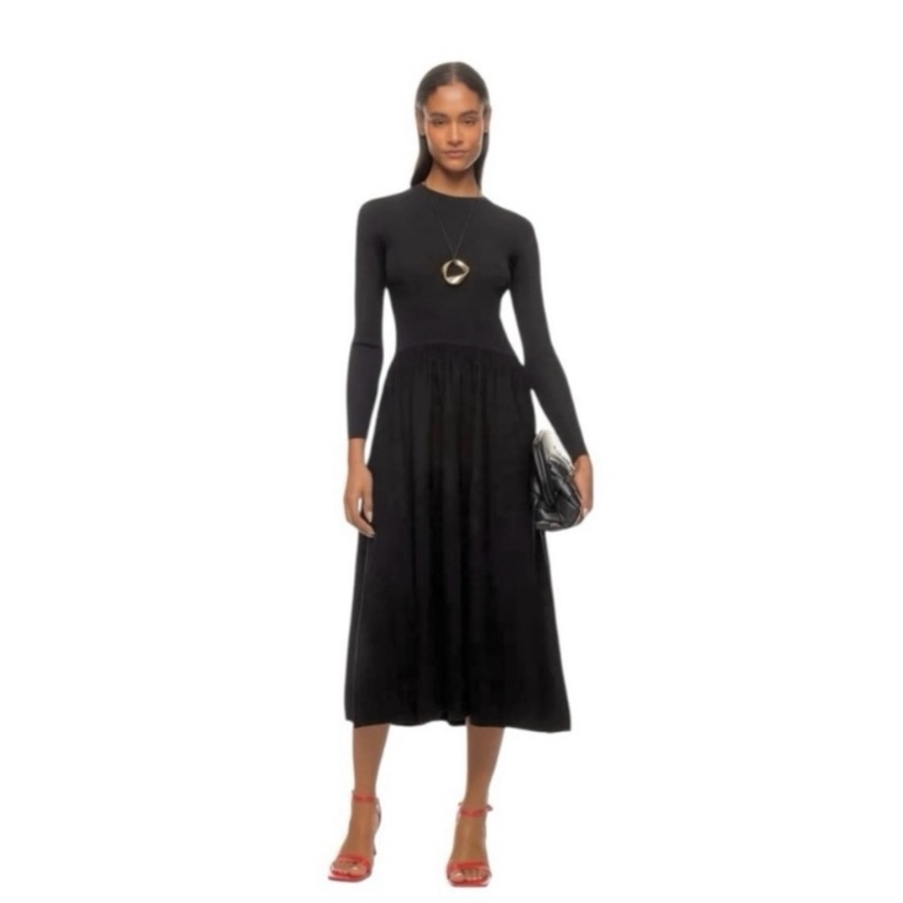 Thakoon Collective Drop Waist Midi Dress In Black Knit Size Large